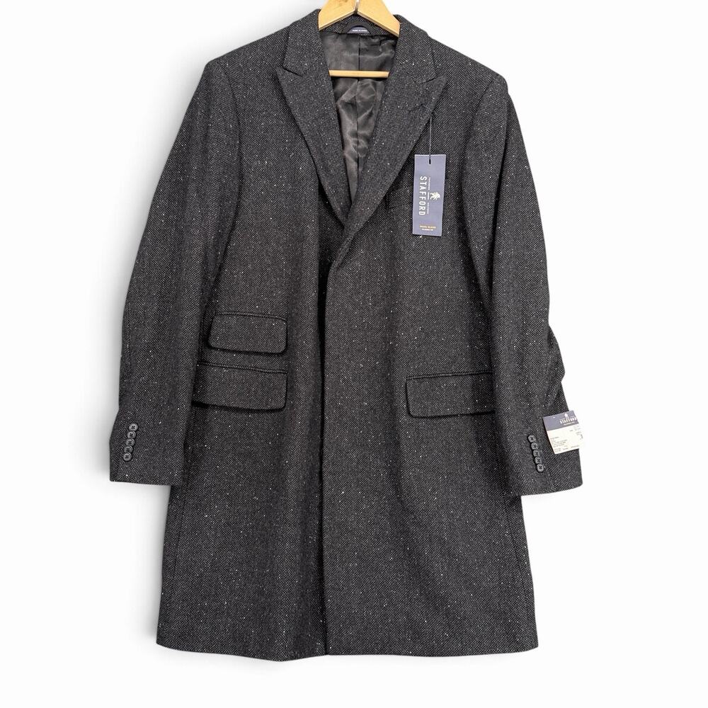 Stafford Overcoat Topcoat Mens 44R Charcoal Donegal Wool Blend Classic Fit